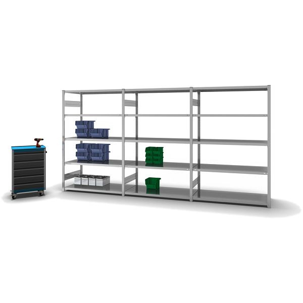 hofe Fachboden-Grundregal, 2000x600x1300 mm, 5 Fachebenen, verzinkt, 240 kg Fachlast, 1600 kg Feldlast, zweiseitige Bedienung, HZG20613AM
