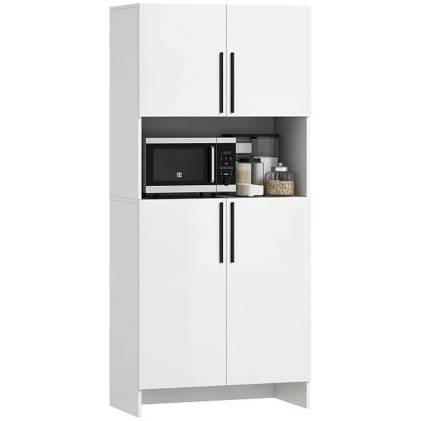 HOMCOM Küchenschrank, Vorratsschrank für Küche, Wohnzimmer, Esszimmer, Schränke, Regale, Mikrowellenablage, Spanplatte, Weiß, 83A-230V90WT