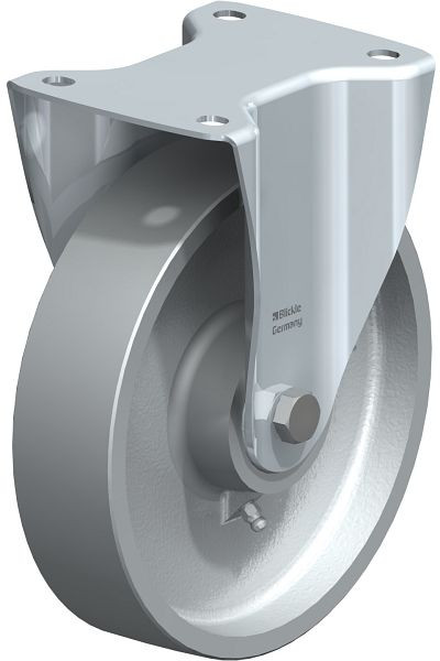 Blickle BI-G 200IK Hitzebeständige Stahlblech-Bockrolle mit Anschraubplatte, Guss, Grau, 637934