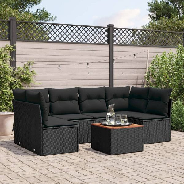 vidaXL 7-teilig Garten-Sofagarnitur mit Kissen Schwarz Poly Rattan, 3255887