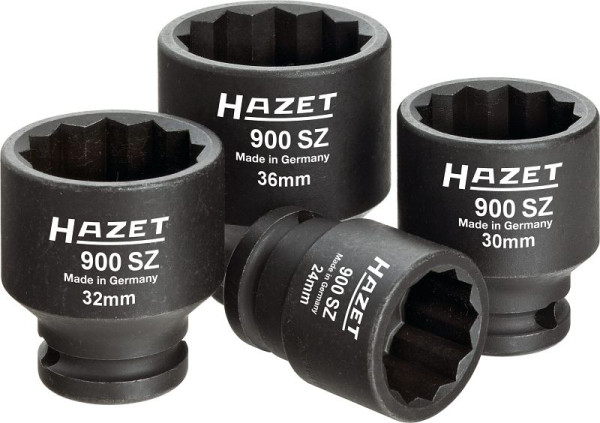 Hazet Antriebs-, Gelenk-, Achswellen-Satz, Vierkant hohl 12,5 mm (1/2 Zoll), Außen-Doppel-Sechskant-Tractionsprofil, 24 - 36, Anzahl Werkzeuge: 4, 900SZ/4