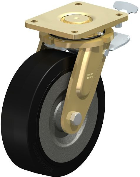 Blickle LS-SE 252K-ST-RI4 Stahlgeschweißte Schwerlast-Lenkrolle, schwere Drehkranz-Ausführung mit Feststeller, Elastik-Vollgummi, Schwarz, 753948