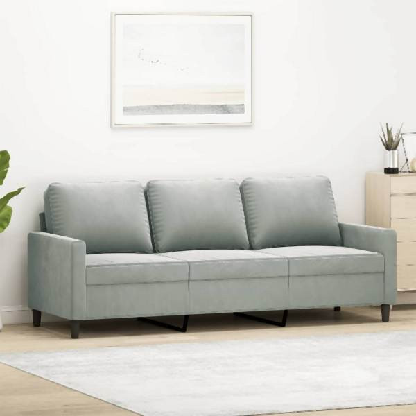 vidaXL 3-Sitzer-Sofa Hellgrau 180 cm Samt, Füllung: Schaumstoff, 359209