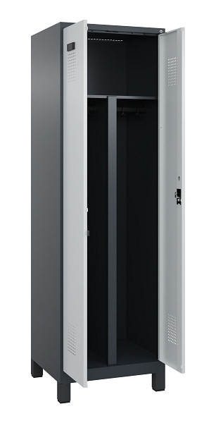 C+P PSA Schwarz-Weiß-Spind Evolo PLUS, mit Füßen, 2 Abteile, 1950x600x500mm, 7016, Frontfarbe RAL 7035 Lichtgrau, Zylinderschloss, 049012-20P S10044