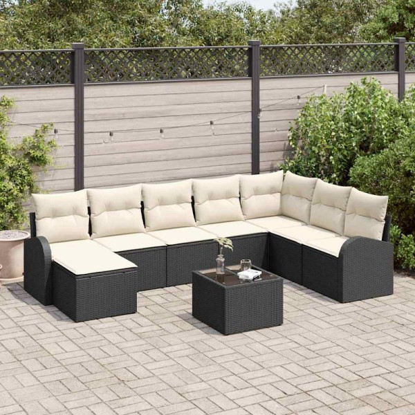 vidaXL Garten-Sofa-Set mit Kissen, 9er Set, Schwarz Poly Rattan, 3346167