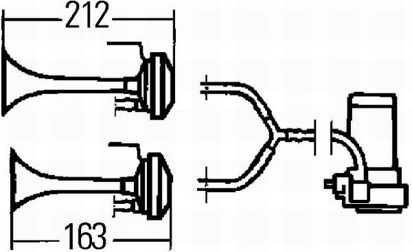 HELLA Fanfare, 24V, 118dB(A), Frequenzbereich: 780/840Hz, Fanfare Zweiklang, elektrisch-pneumatisch, 3PB 003 001-661