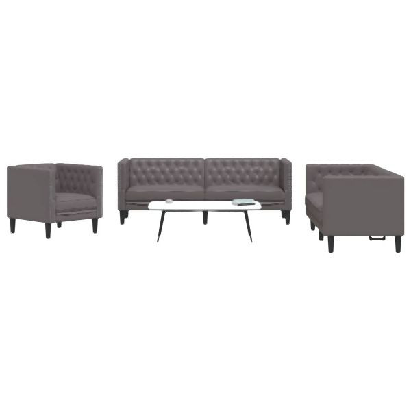 vidaXL 3-teilig Chesterfield-Sofa-Set Grau Kunstleder, 3209270