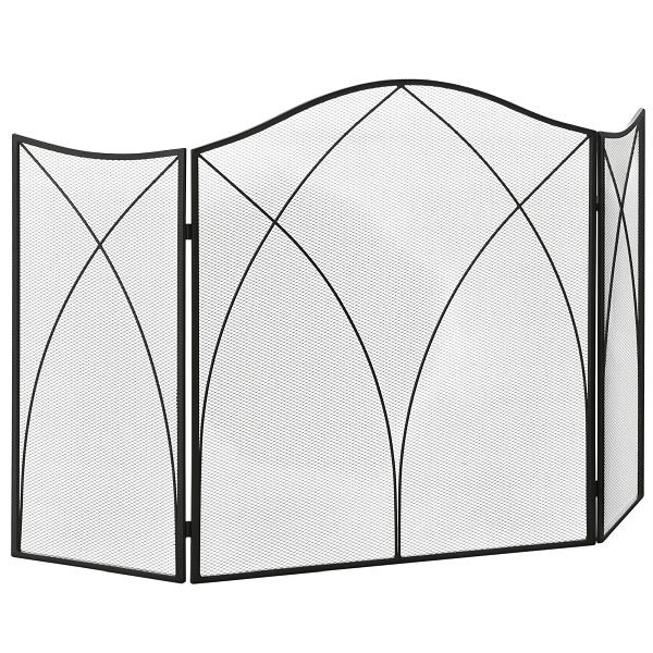 HOMCOM Funkenschutz für Kamine, dreifach faltbar, Metallstruktur, Beschichtung, 108x2x76 cm, Schwarz, 820-263