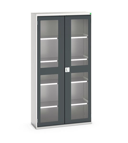 bott verso Flügeltürschrank mit Sichtfenster, mit 4 Fachböden, BxTxH: 1050 x 350 x 2000 mm, Lichtgrau / Anthrazitgrau, 16926273.19
