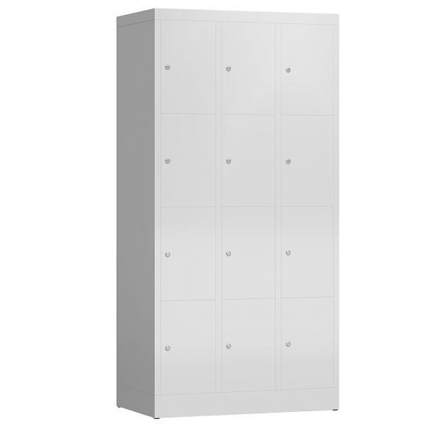 Lüllmann ClassiX Schließfachschrank, 3 Abteile à 4 Fächer, 1800 x 870 x 500 mm, lichtgrau, X-520430