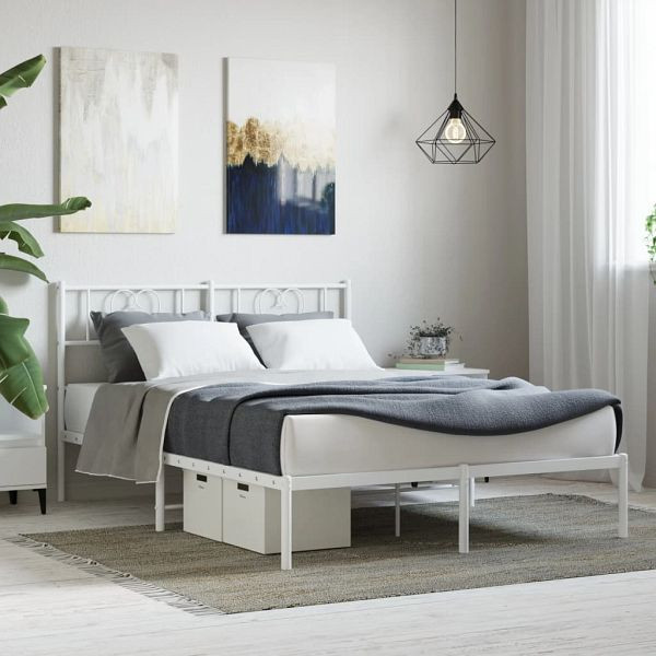 vidaXL Bettgestell mit Kopfteil Metall Weiß 135x190 cm, 355511