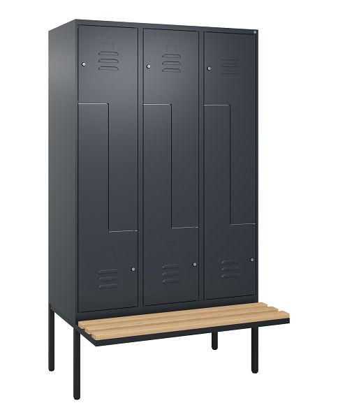 C+P Z-Spind Classic PLUS, Bank, 6 Abteile, 2120x1200x815mm, 7016/7016, Zylinderschlösser, Buche-Sitzleisten, 0800437-326 S10027