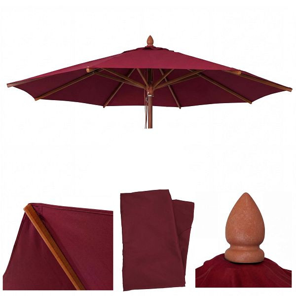 Mendler Ersatz-Bezug für Gastronomie Holz-Sonnenschirm HWC-C57b, Sonnenschirmbezug, rund Ø4m Polyester 4kg, bordeaux, 120540