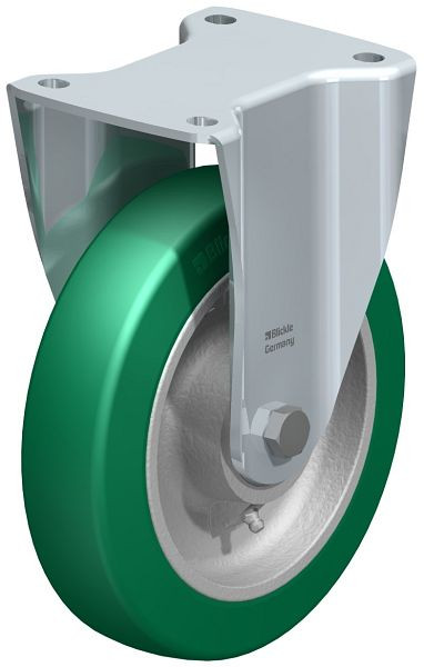 Blickle BH-GST 200K Stahlblech-Bockrolle, schwere, geschlossene Ausführung, mit Anschraubplatte, Blickle Softhane®, Grün, 689703