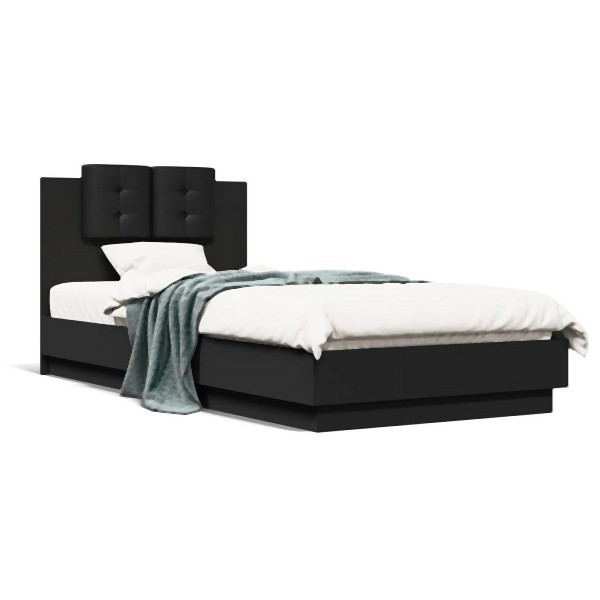 vidaXL Bettgestell mit Kopfteil Schwarz 90x200 cm Holzwerkstoff, 3209941