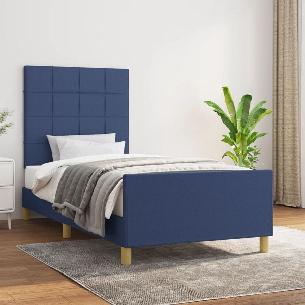 vidaXL Bettgestell mit Kopfteil Blau 90x190 cm Stoff, 3125023