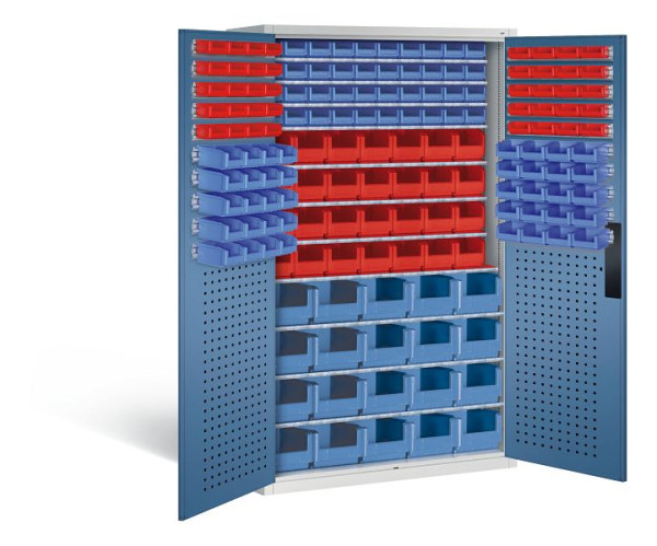 C+P Magazinschrank Serie 13, H1950xB1100xT535mm, Farbe: Lichtgrau / Fernblau, Muldengriff, 130276-61 S10032