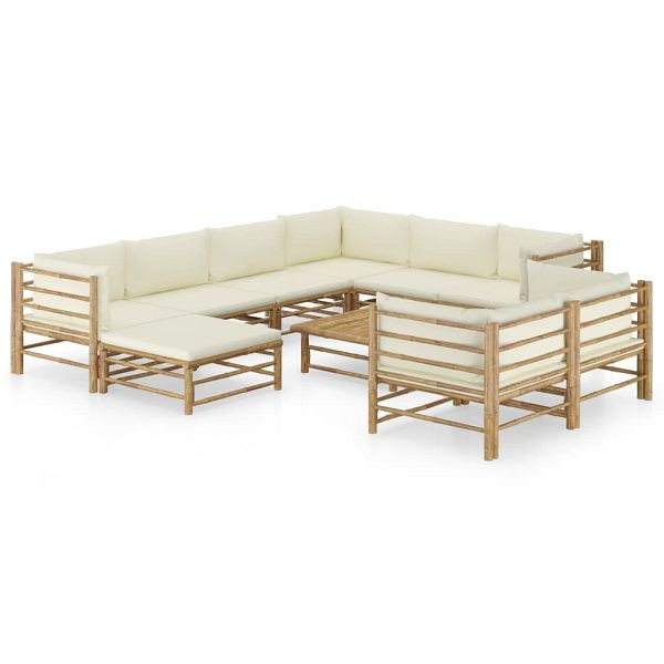vidaXL 10-teilig Garten-Lounge-Set mit Cremeweißen Kissen Bambus, 3058221