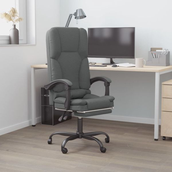 vidaXL Massage-Bürostuhl mit Liegefunktion Dunkelgrau Stoff, 349777