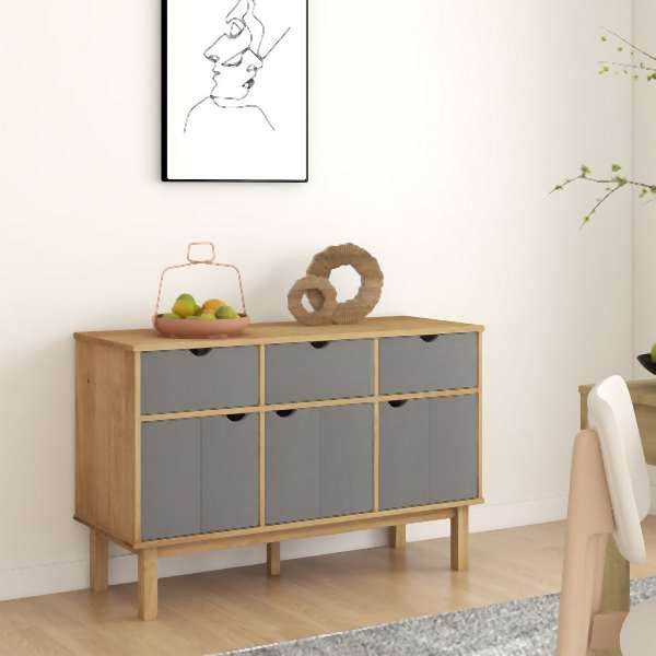 vidaXL Sideboard OTTA Braun&Grau 114x43x73,5 cm Massivholz Kiefer, 351298