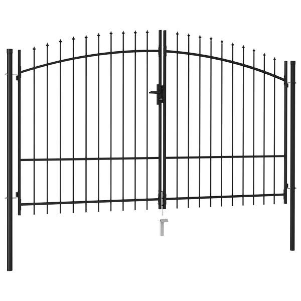 vidaXL Zauntor Doppelflügel mit Speerspitzen Stahl 3 x 1,75 m Schwarz, 145737