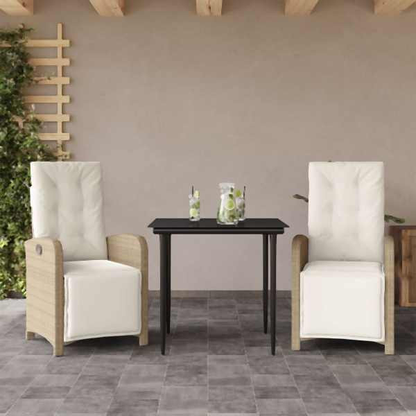 vidaXL 3-tlg. Bistro-Set mit Kissen Beige Poly Rattan, UV-beständig, 3212570