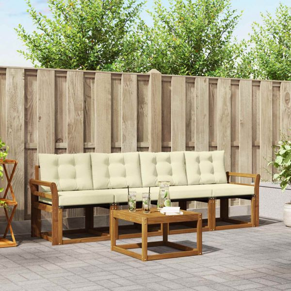 vidaXL Outdoor-Sofagarnitur mit Kissen 5-teilig Natur und Creme, 3368377