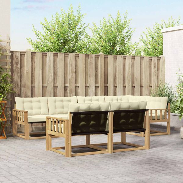 vidaXL Outdoor-Sofagarnitur mit Kissen 7-teilig Weiß und Creme, 3388776
