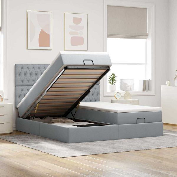 vidaXL Ottoman-Bett mit Matratzen Hellgrau 160x200 cm Stoff, 3313706
