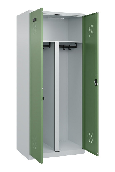 C+P PSA Schwarz-Weiß-Spind Evolo PLUS, 2 Abteile, 1850x800x500mm, 7035/6011, Zylinderschloss, 049002-22P S10037