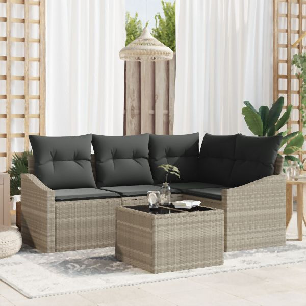 vidaXL Garten Sofa Set 5-teilig Beige, Dunkelgrau Rattan, Polyester, 3355381