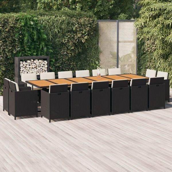 vidaXL 17-tlg. Garten-Essgruppe mit Kissen Poly Rattan Schwarz, 3095628