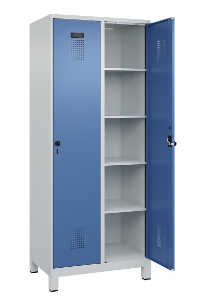 C+P Wäsche-Spind Evolo PLUS, mit Füßen, 2 Abteile, 1950x800x500mm, 7035/5023, Verschluss Drehriegel, Ablageböden 8, 049010-22B S10008
