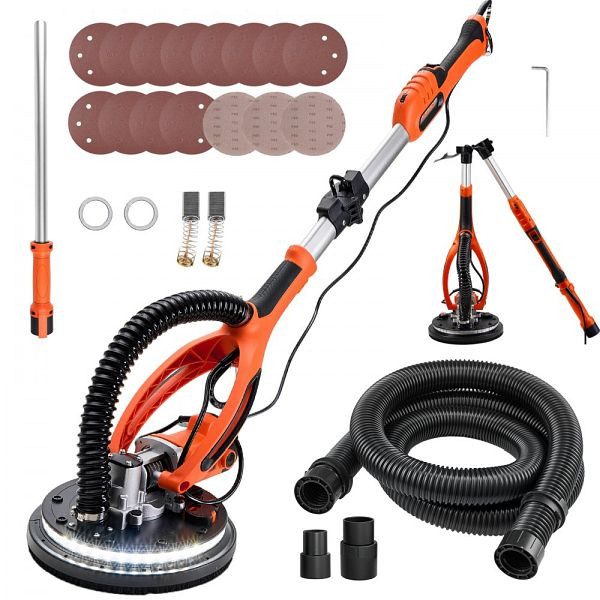 VEVOR Trockenbauschleifer 850 W, 255 mm Schleifteller, 800–1700 U/min, LED, Ausziehbarer Griff, 15 Schleifscheiben, Staubschlauch, GSGQSGJDLEDD8DXN6001V2