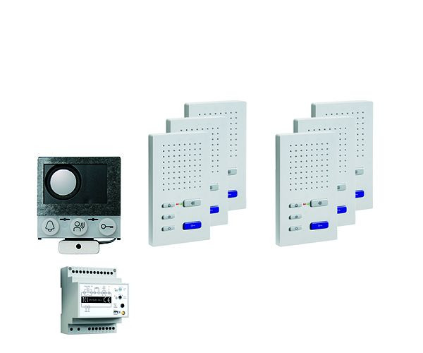TCS audio:pack Einbau für 6 Wohneinheiten, mit Einbaulautsprecher ASI12000 + 6x Freisprecher ISW3030 + Steuergerät BVS20, PAIF060/004