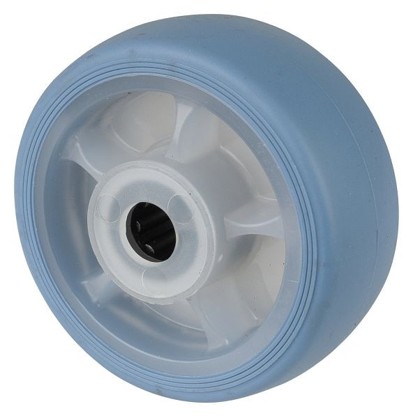 BS Rollen thermoplastisches Gummirad, Felge natur, Lauffläche lichtblau Rollenlager, Raddurchmesser: 125 mm, VE: 8 Stück, B44.126.F005