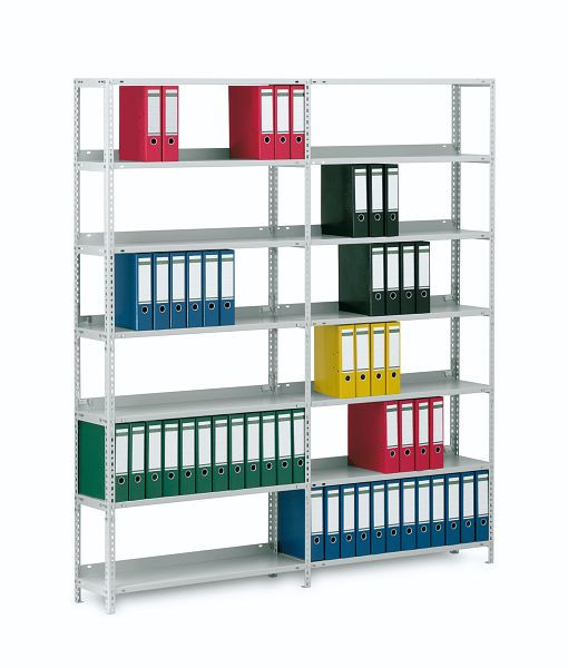 hofe Akten-Anbauregal, 1150x300x750 mm, 4 Fachebenen, für 27 Ordner, RAL 7035, 60 kg Fachlast, 240 kg Feldlast, einseitige Bedienung, WKA11307ED