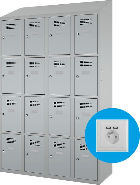 Eurobox Garderobenspind, 4 Abteile 16 Fächer, mit Steckdose, 300 mm, 1200-030404