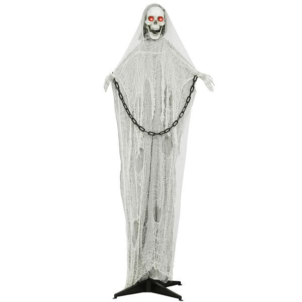 Outsunny Halloween Deko Sensenmann Outdoor 183cm Animiert Sprechende Halloween Sensenmann mit Leuchtenden Augen, 84J-079V00GY