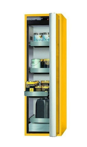 asecos Sicherheitsschrank S-PHOENIX Vol.2-90, S90.196.060.075.FDACR in sicherheitsgelb RAL 1004 mit 3x Auszugswanne Standard (Edelstahl), 30316-002-33485