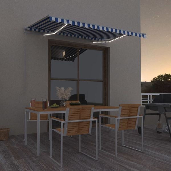 vidaXL Markise Manuell Einziehbar mit LED 300x250 cm Blau und Weiß, 3068861