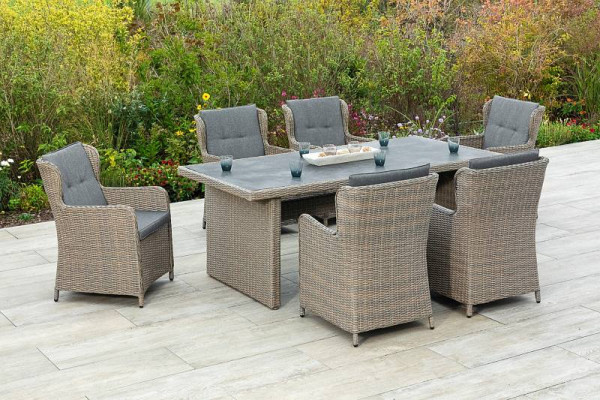 Merxx Ostiano Set 7-teilig, 6 Ostiano Sessel, inkl. Auflagen, 1 Digitaldrucktisch, 200 x 100 cm, Aluminiumgestell mit Kunststoffgeflecht, 50408-277