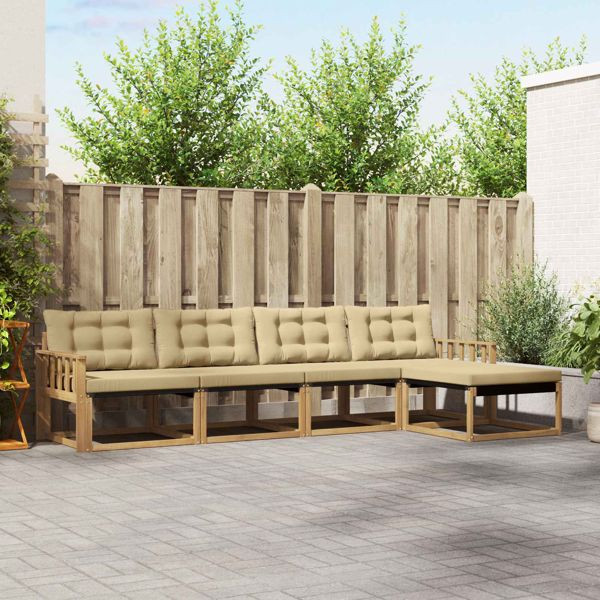 vidaXL Outdoor-Sofagarnitur mit Kissen 5-teilig Weiß und Beige, 3388587