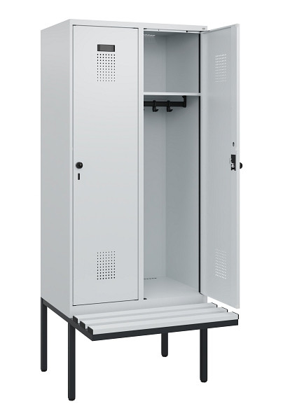 C+P Spind Evolo PLUS, 2 Abteile, 1950x800x815mm, 7035/7035, Drehriegel, Sitzfläche Kunststoff, 0490405-22 S10067
