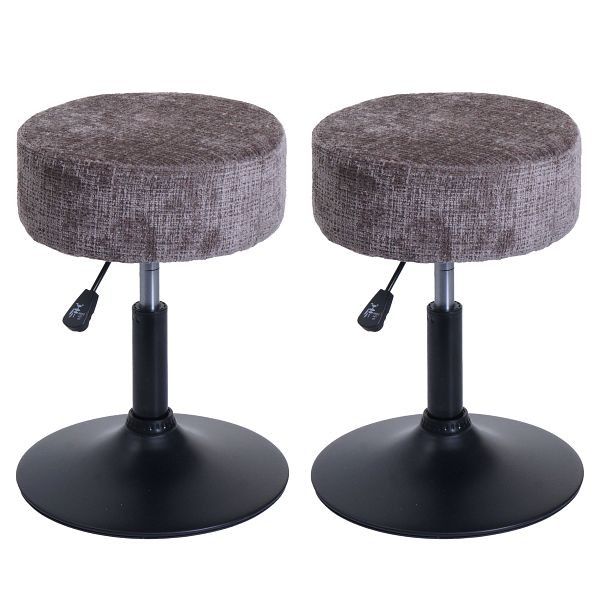 Mendler 2er-Set Hocker HWC-C22, Sitzhocker, höhenverstellbar drehbar Ø 37cm Stoff Chenille (465g/m²) FSC®, braun, 108885