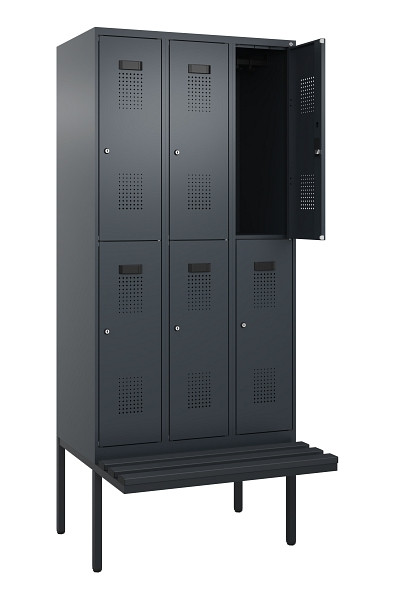 C+P Doppelstock-Spind Evolo PLUS, Bank, 6 Fächer, 2120x900x815mm, 7016/7016, Zylinderschloss, Sitzfläche Kunststoff, 0493407-30 S10124