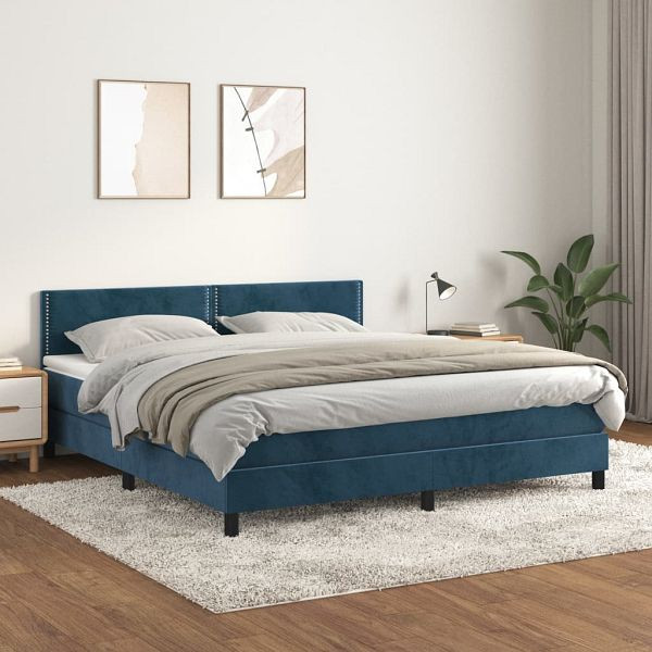 vidaXL Boxspringbett mit Matratze Dunkelblau 180x200 cm Samt, 3141261