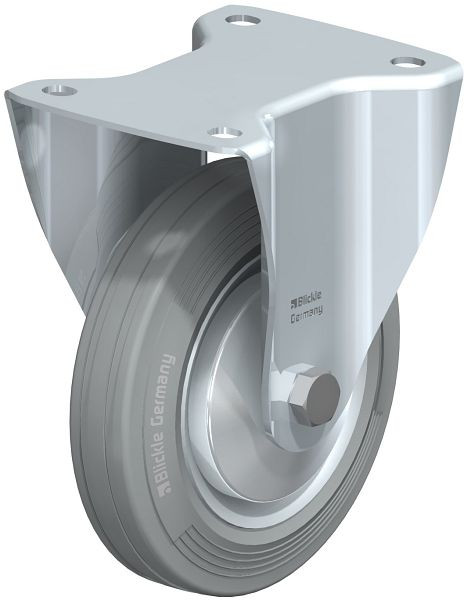 Blickle B-VE 160R-SG-FA Stahlblech-Bockrolle mit Anschraubplatte, Vollgummi, Grau, 618595