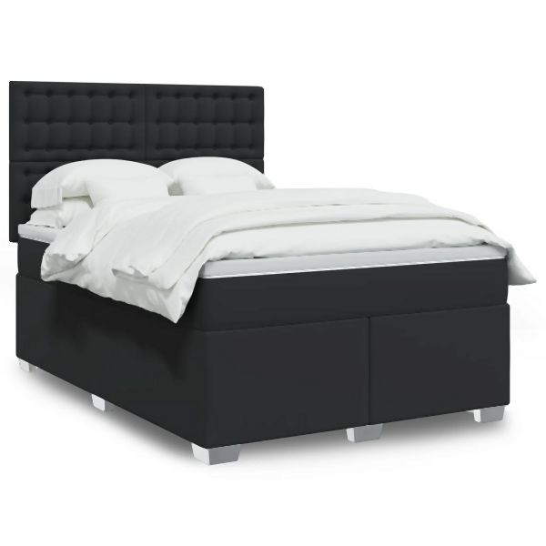 vidaXL Boxspringbett mit Matratze Schwarz 140x190 cm Kunstleder, 3290720
