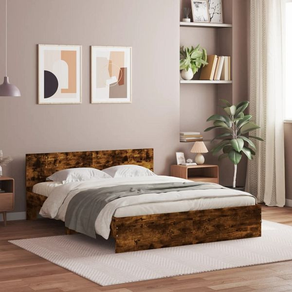 vidaXL Bettgestell mit Kopfteil Räuchereiche 140x190 cm, 3207501